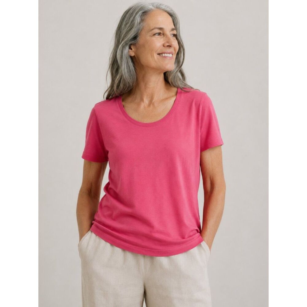 Eileen Fisher Bubblegum Pink Short Sleeve T-Shirt Petite Size Small NWOT